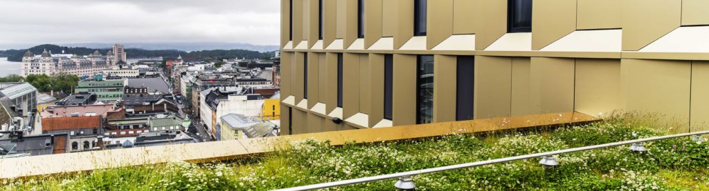 På toppen av prakthotellet Clarion Hotel The Hub, midt i Oslo sentrum, ligger et skjult grønt tak på 200 kvadratmeter. Glasopor er en viktig brikke.